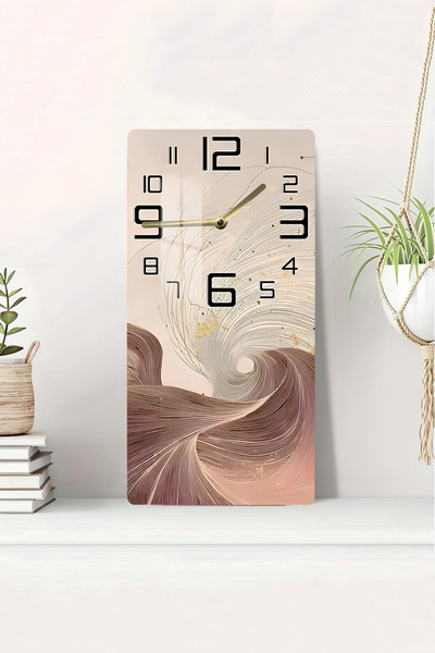 kutuTR Soyut Dalgalar ve Çizgiler Temalı Temperli Cam Tablo Saat 30x60 cm | H...