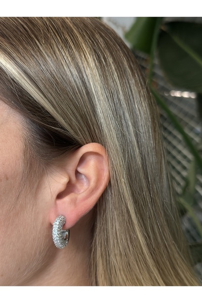 Tasarım Zirkon Taşlı Sikver Halka Küpe