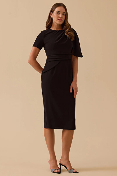 SEÇİL Γυναικείο φόρεμα από ύφασμα κρεπ σε σχήμα μολύβι 8004 Μαύρο