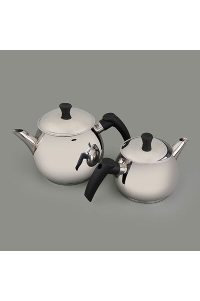 MATMEL Medium Size Steel Teapot - Gray - 2.25 Lt + 1.3 Lt