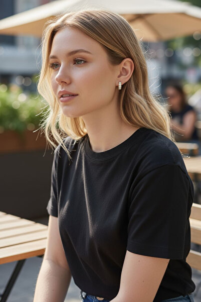 XUPING JEWELRY Pırlanta Model Zirkon Dikdörtgen Kesim Zigzag Model Taşlı Gold Halka Küpe (1.5cm çap)