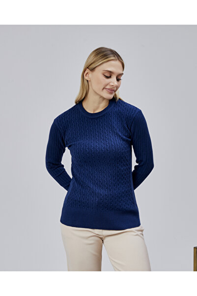 Jinx Wear Fashion Sıfır Yaka Saç Örgü Düğme Detaylı Kadın Trend Triko Kazak