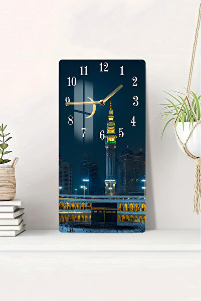 kutuTR Kâbe ve Saat Kulesi Manzaralı Temperli Cam Tablo Saat 30x60 cm | HD UV...