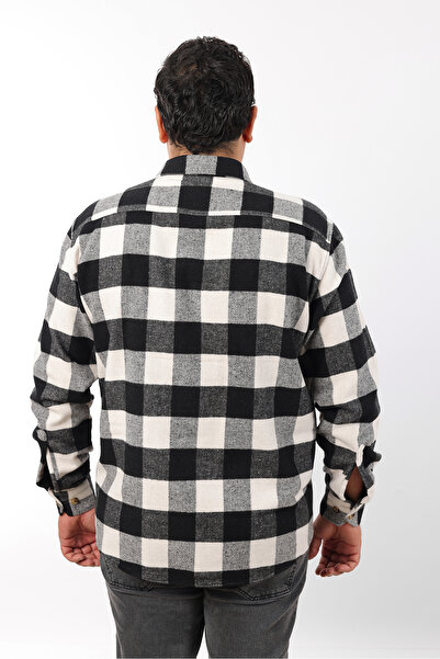 TOUSUS Plus Size Black-Beige Plaid Fleece Lumberjack Men's Shirt (Btl-7115-Tss)