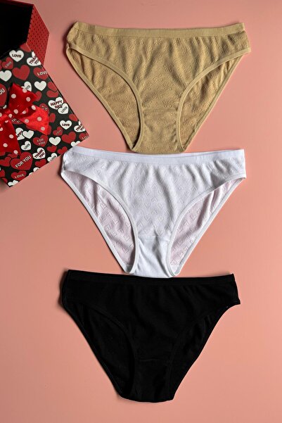 Elosia Aira Veil 3-Pack | Perforated Patterned Cotton Black, White and Skin Color Women's Panties 50E31