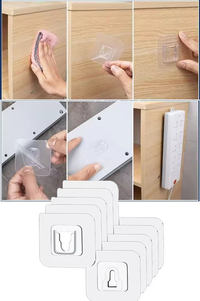 TechnoStation 10Lu Kendinden Yapışkanlı İç İçe Geçmeli Askı Seti Tablo Modem Priz vb Sabitleme Askı Seti 10 Adet