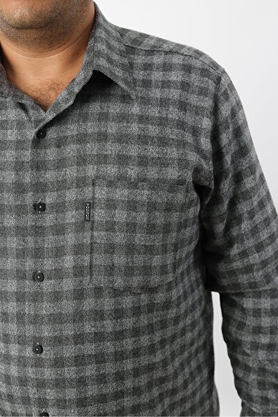 TOUSUS Plus Size Anthracite-Grey Plaid Wool Flannel Men's Shirt (Btl-7106-Tss)