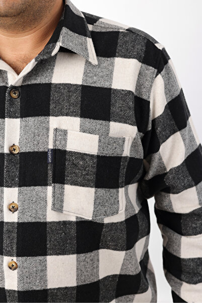TOUSUS Plus Size Black-Beige Plaid Fleece Lumberjack Men's Shirt (Btl-7115-Tss)