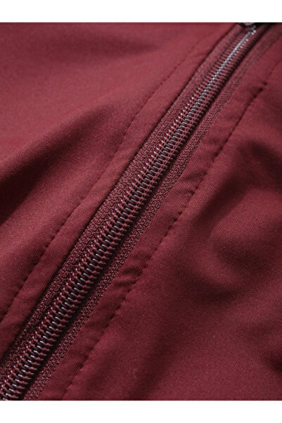 8line Bordo Parmak Detaylı Dar Kalıp Y2K Kapüşonlu Crop Hırka