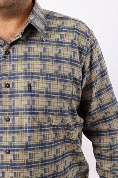 TOUSUS Plus Size Navy Blue-Beige Plaid Wool Flannel Men's Shirt (Btl-7110-Tss)