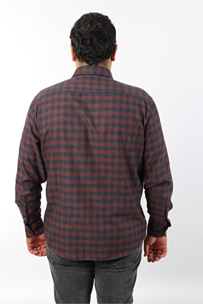 TOUSUS Plus Size Navy Blue-Tile Plaid Wool Flannel Men's Shirt (Btl-7108-Tss)