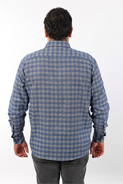 TOUSUS Plus Size Indigo-Grey Plaid Wool Flannel Men's Shirt (Btl-7105-Tss)