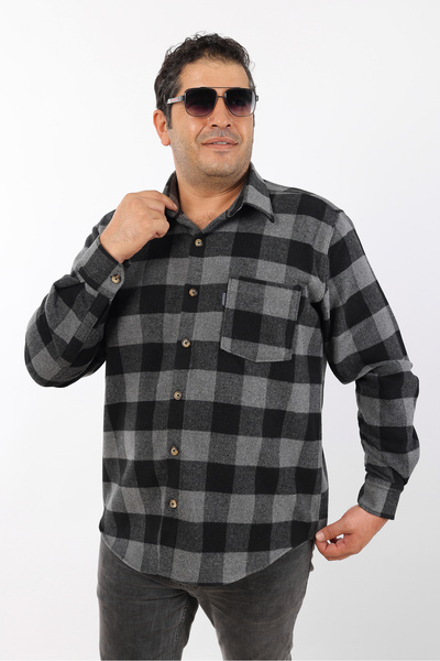 TOUSUS Ανδρικό πουκάμισο μεγάλου μεγέθους μαύρο-ανθρακί καρό φλις Woodcutter (BTL-7116-TSS)