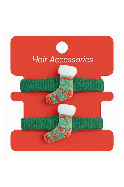 OEM Set 2 Christmas Hair Elastics, Festive Sock Design, Ideal for Little Girl...