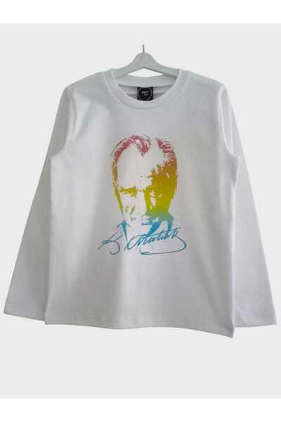 geef kıds ATATÜRK BASKILI RENGARENK BEYAZ UZUN KOLLU T_SHIRT