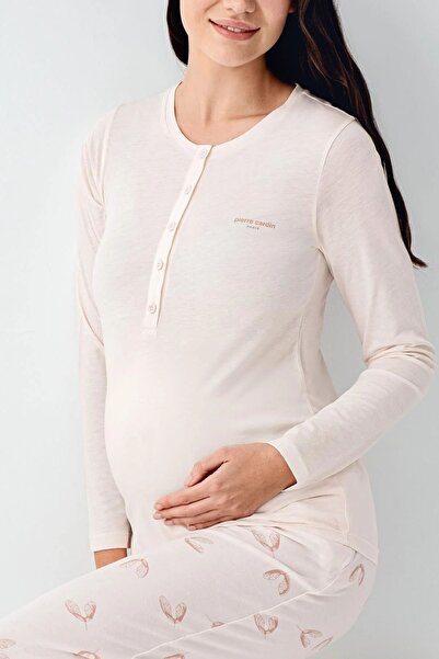 Pierre Cardin 9066 Set de pijamale pentru femei însărcinate, roz pudrat, cu mâneci lungi, pentru maternitate, cu caracteristică de alăptare frontală