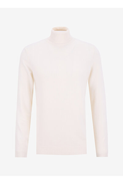 Fabrika Tam Balıkçı Yaka Slim Fit Düz Ekru Erkek Kazak F5WM-KZK 2524