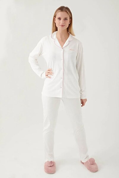 Pierre Cardin 7717 Γυναικείο Σετ Πυτζάμες Πουκάμισο με Κρεμ Μακρυμάνικο Πουκά...