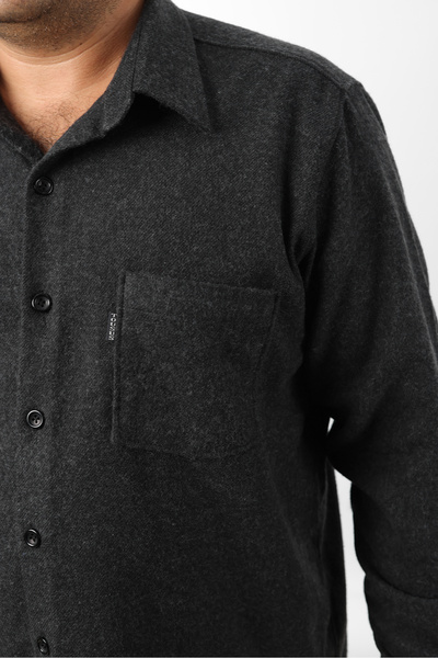 TOUSUS Plus Size Black Plain Fleece Lumberjack Men's Shirt (Btl-7120-Tss)