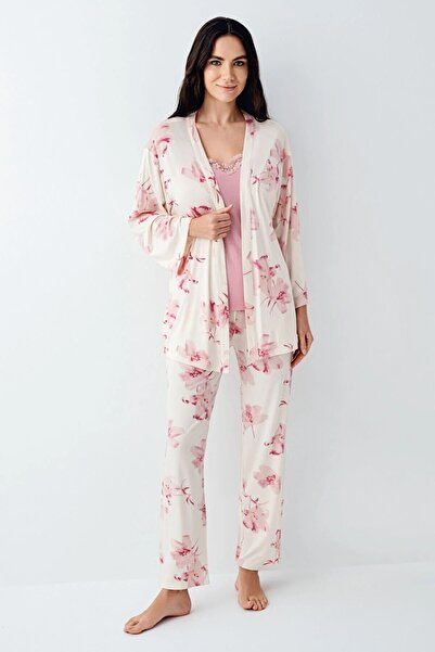 Pierre Cardin 9058 Women's Dusty Rose Dressing Gown with String Straps and La...