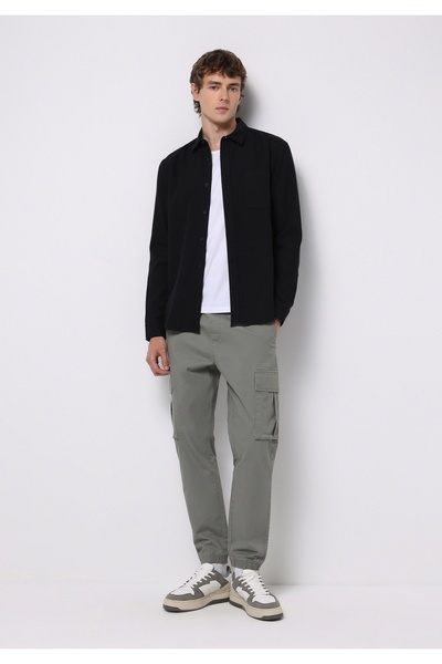 Colin's Slim Fit Shirt Neck Ekoseli Erkek Siyah Uzun Kol Gömlek