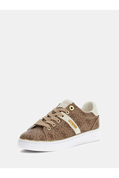 Guess Kadın Britz Monogram Desenli Metalik Detaylı Sneaker - Bej
