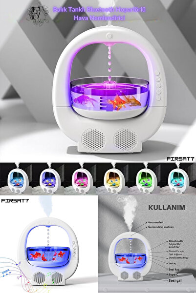 Fırsat7 3in1 Balık Tanklı Bluetooth Hoparlörlü Hava Nemlendirici 700ML Aroma ...