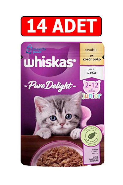 Whiskas pure delight tavuklu yavru kedi konserve 85gr 14adet pouch kedi ıslak...