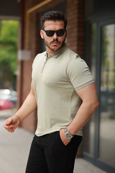 HAZEGO Чоловіча футболка з коротким рукавом і коміром на блискавці