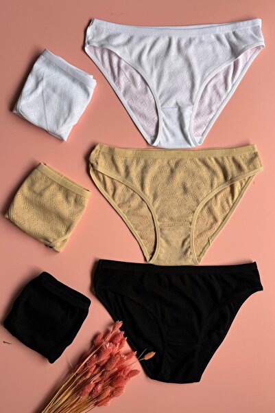 VicTroy Aira Veil 6 bucăți |   Chiloți triunghi pentru femei din bumbac cu model perforat 50E31