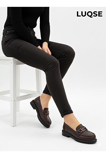 LUQSE Kadın Zincir Detaylı Loafer – Kalın Taban Günlük Şık Ayakkabı