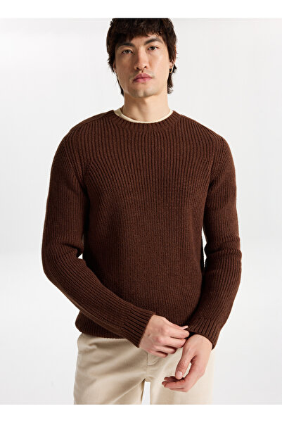 Mustang Bisiklet Yaka Normal Örgü Desenli Kahve Erkek Kazak M4WM-KZK-1619