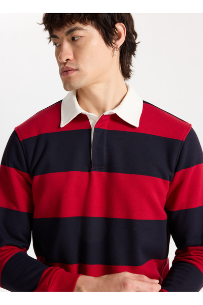 Mustang Gömlek Yaka Kırmızı - Lacivert Erkek Sweatshırt M5WM-SWT1523