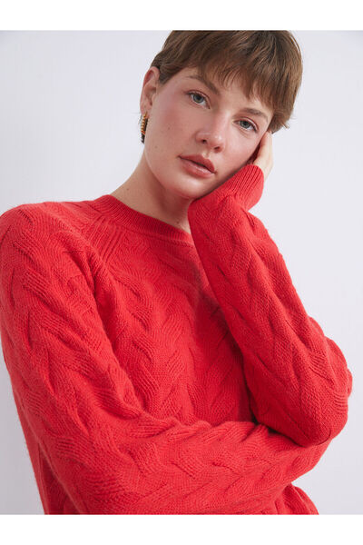 LC Waikiki Lcwaikiki Classic Red Crew Neck Self Patterned Women's Knitwear Sw...