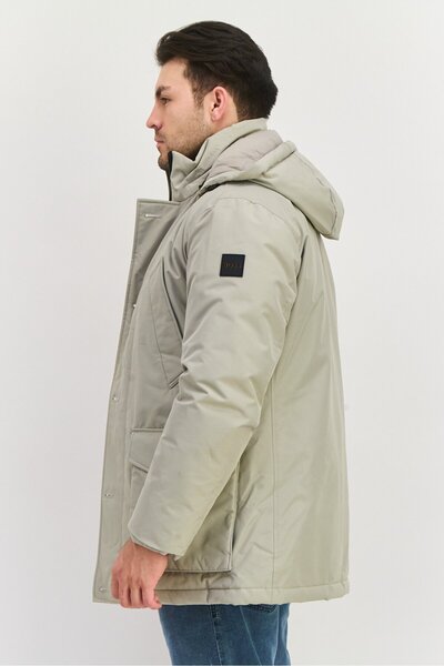 BOSS Men Solid Hooded Parka Jacket, Light Grey