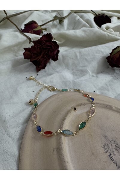 Okudan Vintage renkli taşlı bileklik halhal zincir