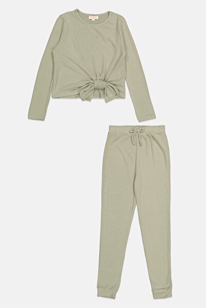 Poof Girl Kids Girl 2 Piece Solid Pajama Set, Sage Green