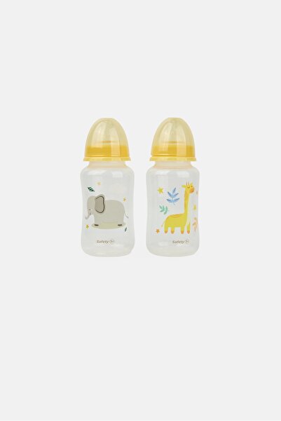 Safety 1st Plastic 2 Pieces Wide Neck Bottles With Soft Silicone Nipple 355 ml, Transparent