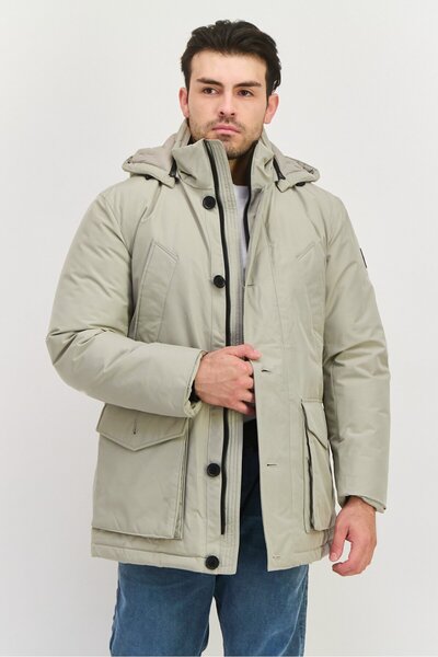 BOSS Men Solid Hooded Parka Jacket, Light Grey