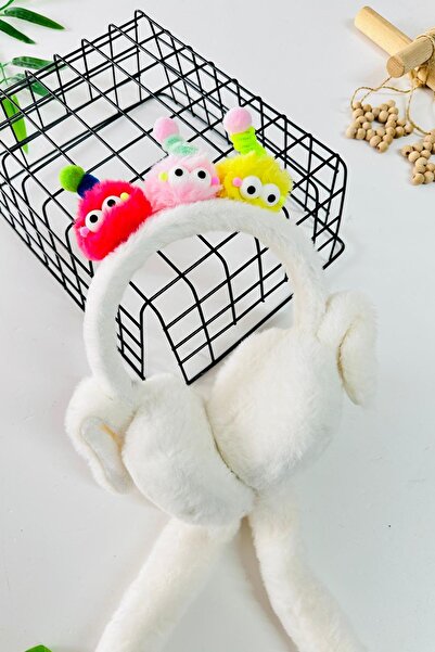 Minigimin Cicileri My Little One's Plush Girl's Headphones with Colorful Eyes and Antenna - White