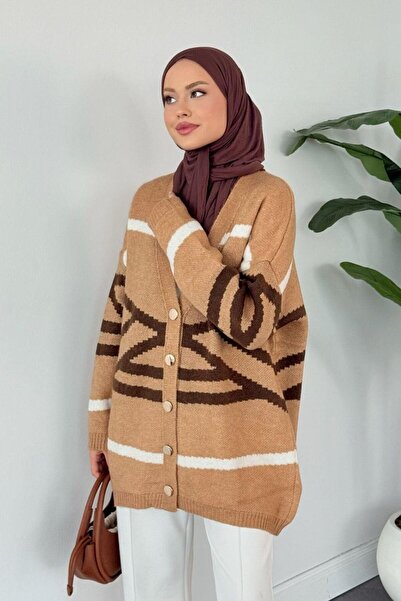 Şulemoda Giyim Tera Desen Soft Casual Cardigan Camel