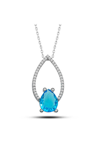 robotrend Silver Turquoise Jewelled Drop Women's Necklace