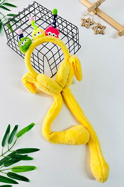 Minigimin Cicileri My Little Girl's Plush Headphones with Colorful Eyes and Antenna - Yellow