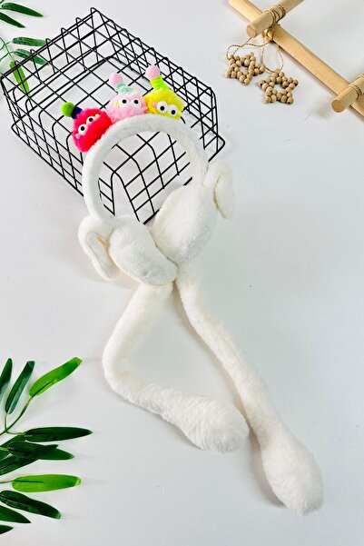 Minigimin Cicileri My Little One's Plush Girl's Headphones with Colorful Eyes and Antenna - White