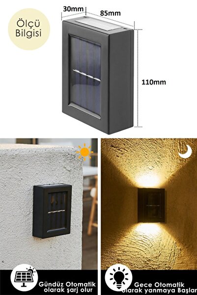 TeknoEser Solar Çift Taraflı Duvar Lambası Güneş Enerjili Aydınlatma Dekorasyon Aplik Işık Dış Mekan