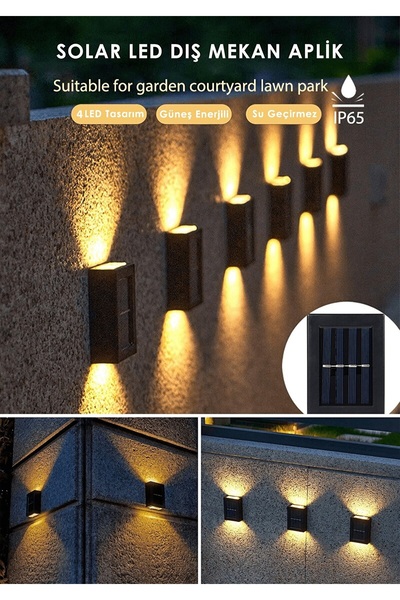 TeknoEser Solar Çift Taraflı Duvar Lambası Güneş Enerjili Aydınlatma Dekorasy...