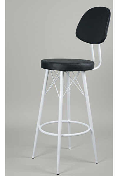 Kalafika Has Bar Sandalyesi 65’lik Beyaz Ayak-Siyah Deri 90 Cm ile 100 Cm Ada & Masalara Uygun