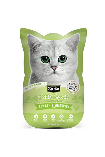 Kit Cat طعام القطط الرطب بيتيت بوتش - دجاج وسمك أبيض في محلول ملحي 70 جرام