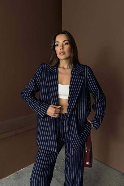 Kanonik Education Navy Blue Striped Jacket and Pants Set