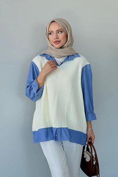 Hazamoda Ecru Sweater Shirt